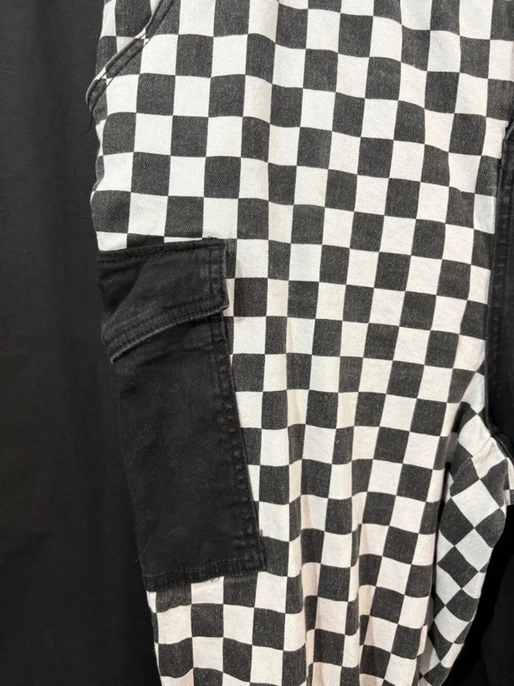 Hot Topic Black White Checkered Split Cargo Jogger Pants Belted